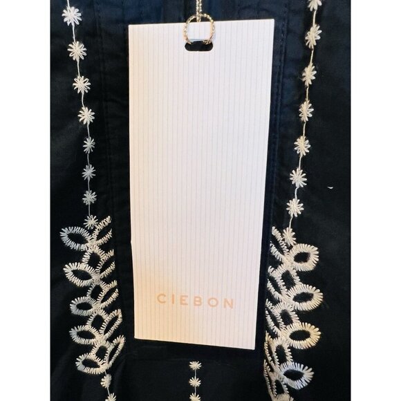 CIEBON Dianna Embroidered Long Sleeve Small Cotton Shift Dress $160 Black Cream - Picture 9 of 10